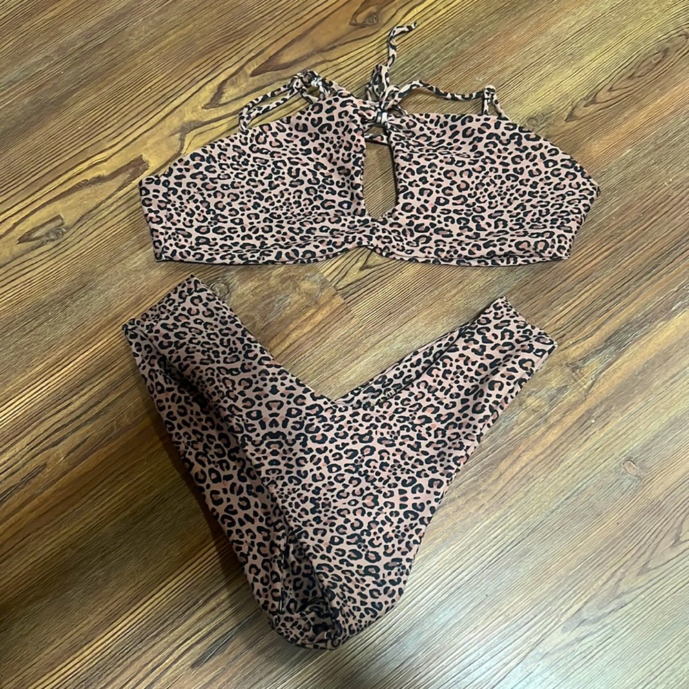 Skatie bikini cheetah print small top and small mandi bottom